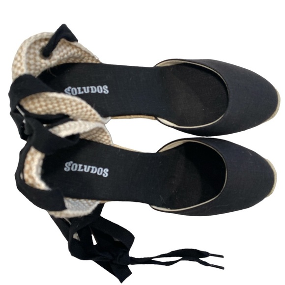 Soludos The Marseille Wedge  Lace Up Espadrille in Noche Black